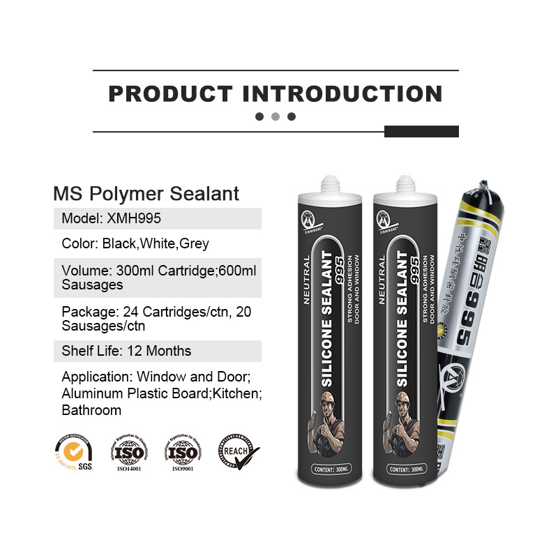 XMH995 silicone sealant high temperature black rtv all purpose anti mold silicon sealent white sellador de silicona de ventana