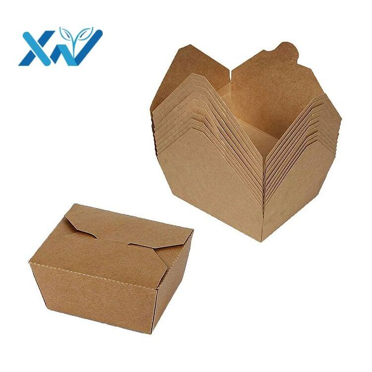 Custom logo kraft paper recyclable material disposable fast food take away paper food container