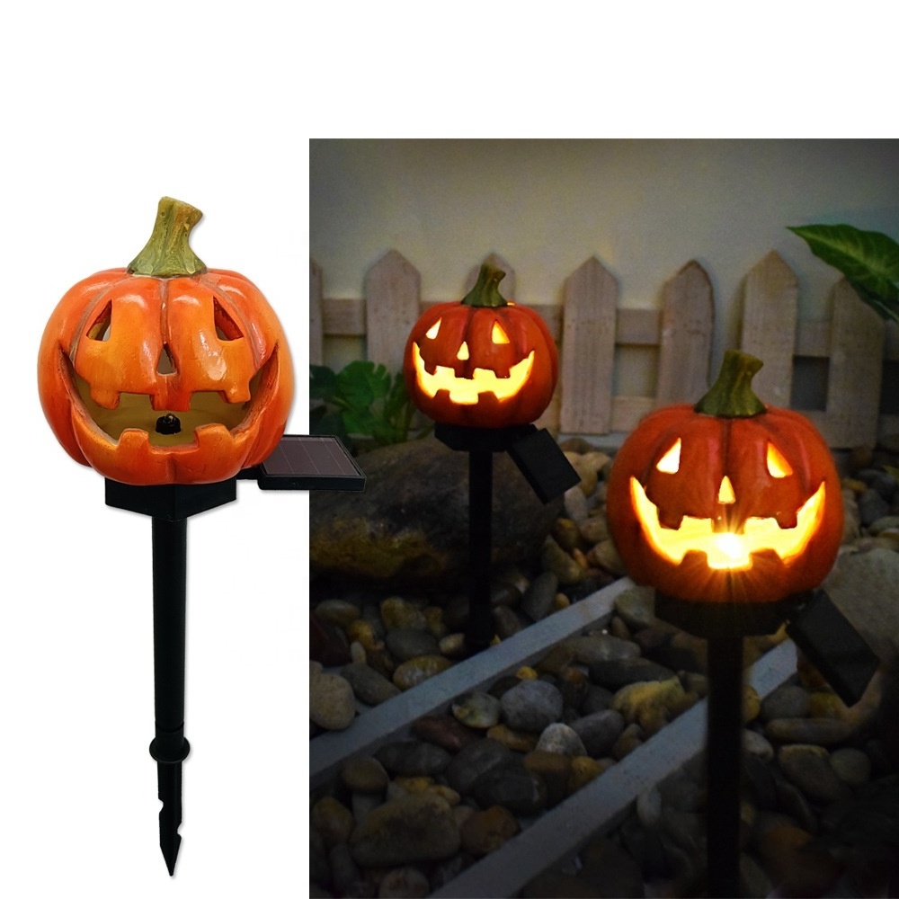 Solar Pumpkin Lantern Resin Crafts Halloween Decor Pumpkin Stakes Halloween Festival Garden Atmosphere Decoration