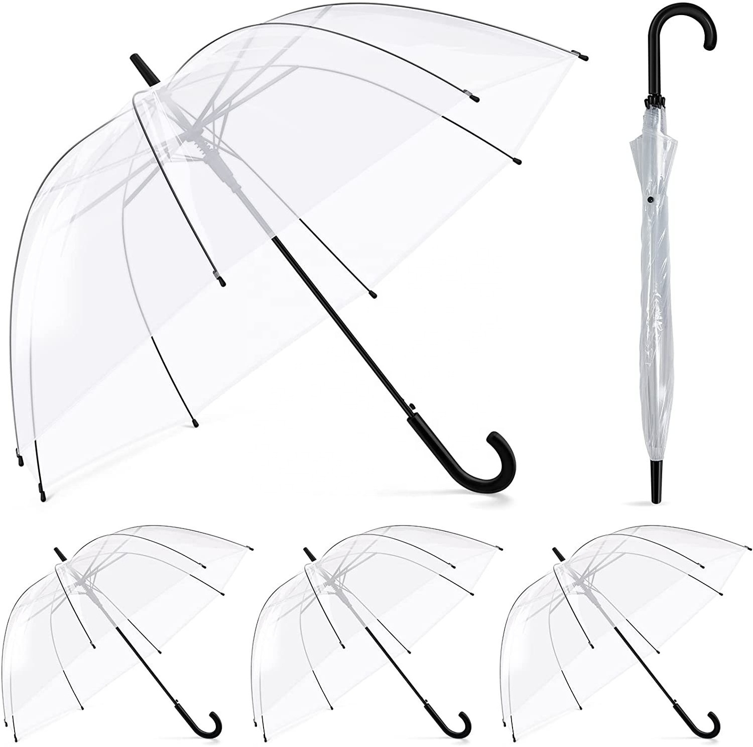 Clear Bubble Umbrella Rain Windproof Automatic Open Crook Handle Umbrella for Weddings Prom Graduation Outdoor Events