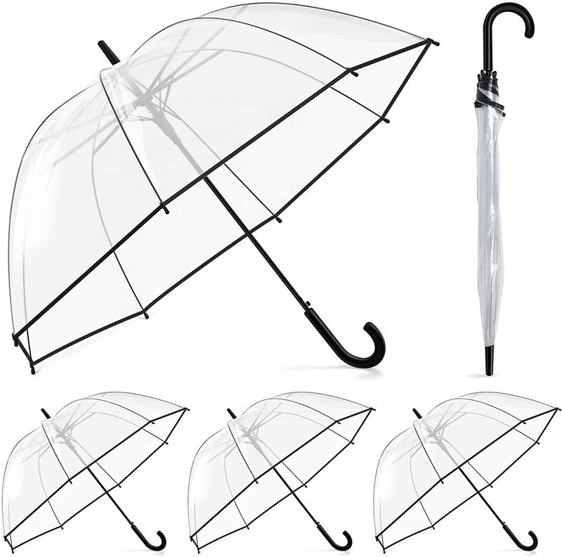 Clear Bubble Umbrella Rain Windproof Automatic Open Crook Handle Umbrella for Weddings Prom Graduation Outdoor Events