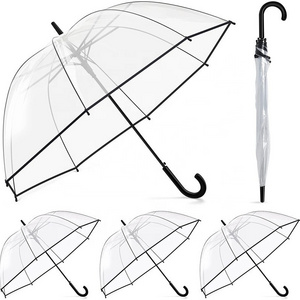 Clear Bubble Umbrella Rain Windproof Automatic Open Crook Handle Umbrella for Weddings Prom Graduation Outdoor Events