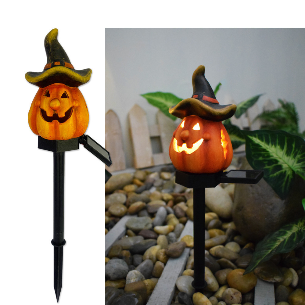 Solar Pumpkin Lantern Resin Crafts Halloween Decor Pumpkin Stakes Halloween Festival Garden Atmosphere Decoration