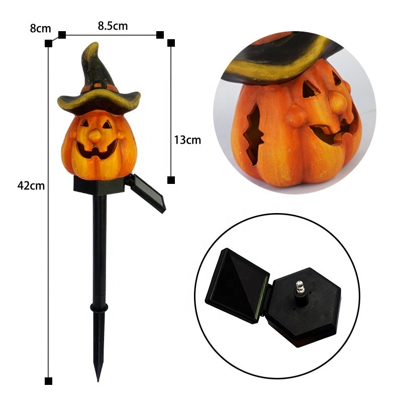 Solar Pumpkin Lantern Resin Crafts Halloween Decor Pumpkin Stakes Halloween Festival Garden Atmosphere Decoration