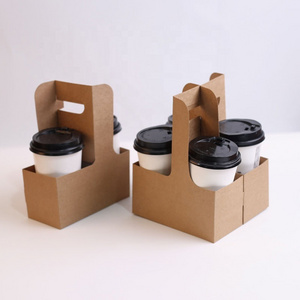 Wholesale foldable cardboard 2/4 compartments disposable coffee corrugated paper cup holder with handle