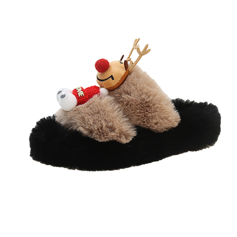 New Arrival Christmas Plush Reindeer Fluffy Women's Indoor&Outdoor Winter Lovely Slippers Wear Plus-size Thick Sole Accessories