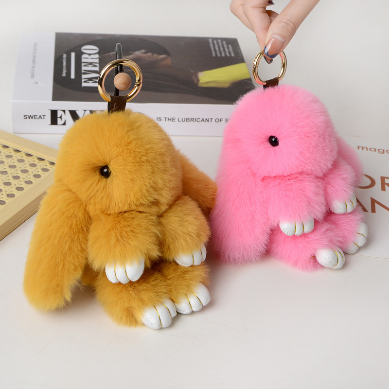 Wholesale  Furry Rabbit Plush Dangle Bag Pendant Bunny Car Accessories Plush Toy Keychain