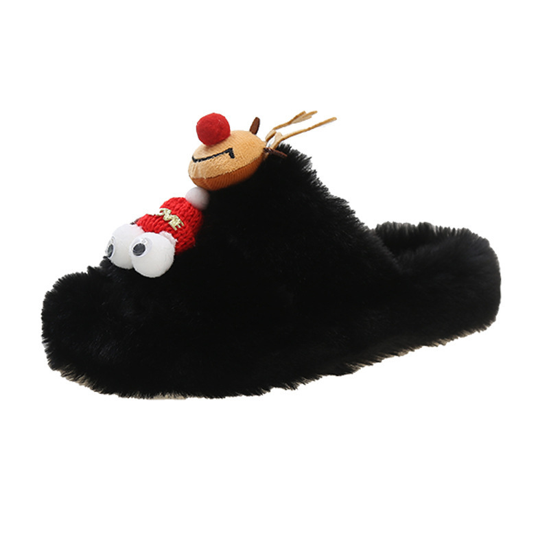 New Arrival Christmas Plush Reindeer Fluffy Women's Indoor&Outdoor Winter Lovely Slippers Wear Plus-size Thick Sole Accessories