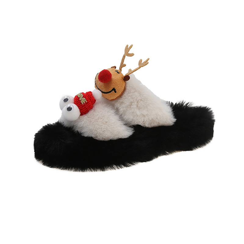 New Arrival Christmas Plush Reindeer Fluffy Women's Indoor&Outdoor Winter Lovely Slippers Wear Plus-size Thick Sole Accessories