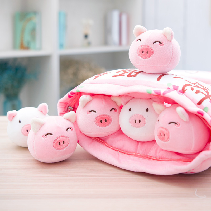 Cute Bag of Cherry Blossom Piggy Cute Pink Cat Rabbit Pig Chicks Snack Throw Pillow Big Bag Doll Stuffed Animal Toys for Kids