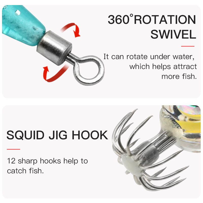 Wholesale 5 colors light 2#  Colorful Fish Trap Lamp LED Wood Shrimp Squid Hook Deep Drop Squid Fishing Signal Light