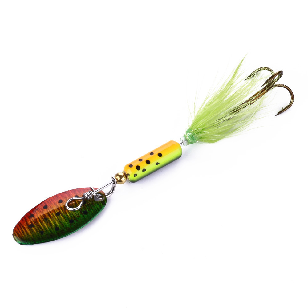 Wholesale  6.5cm 3.5g Feather Tie Metal Spinner Lure Fishing Lure Metal Spoon Spinner Bait Fishing Lure with Feather Treble Hook