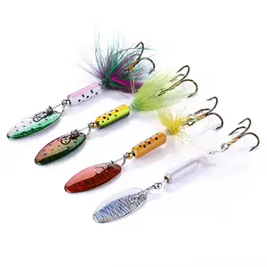 Wholesale  6.5cm 3.5g Feather Tie Metal Spinner Lure Fishing Lure Metal Spoon Spinner Bait Fishing Lure with Feather Treble Hook