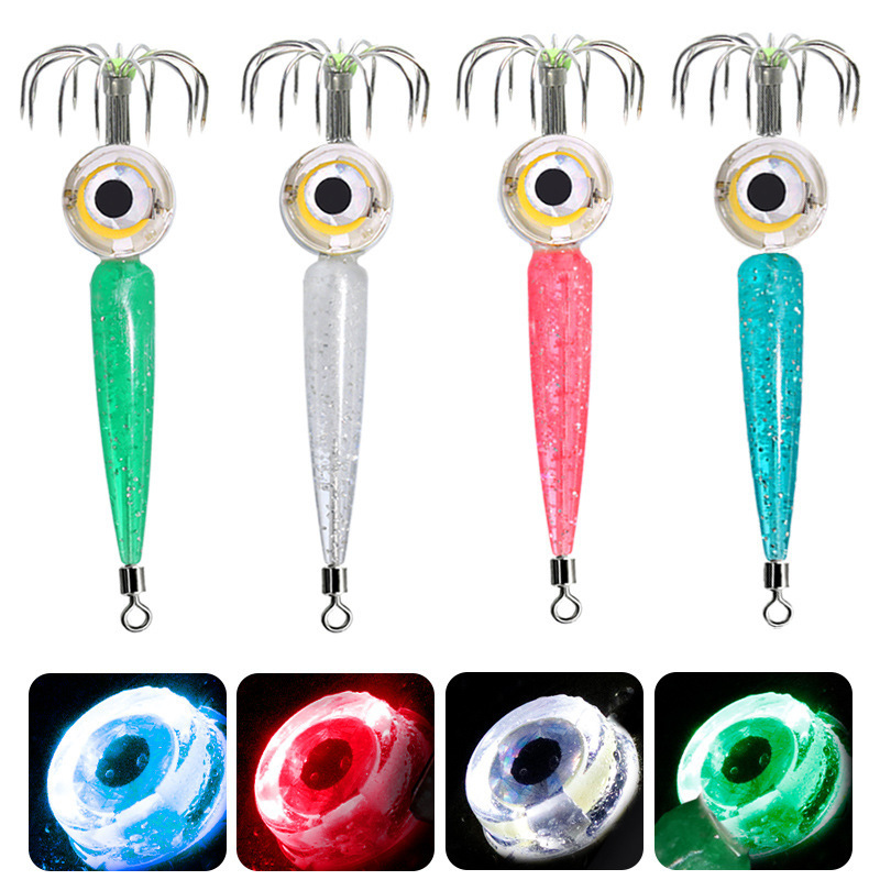 Wholesale 5 colors light 2#  Colorful Fish Trap Lamp LED Wood Shrimp Squid Hook Deep Drop Squid Fishing Signal Light