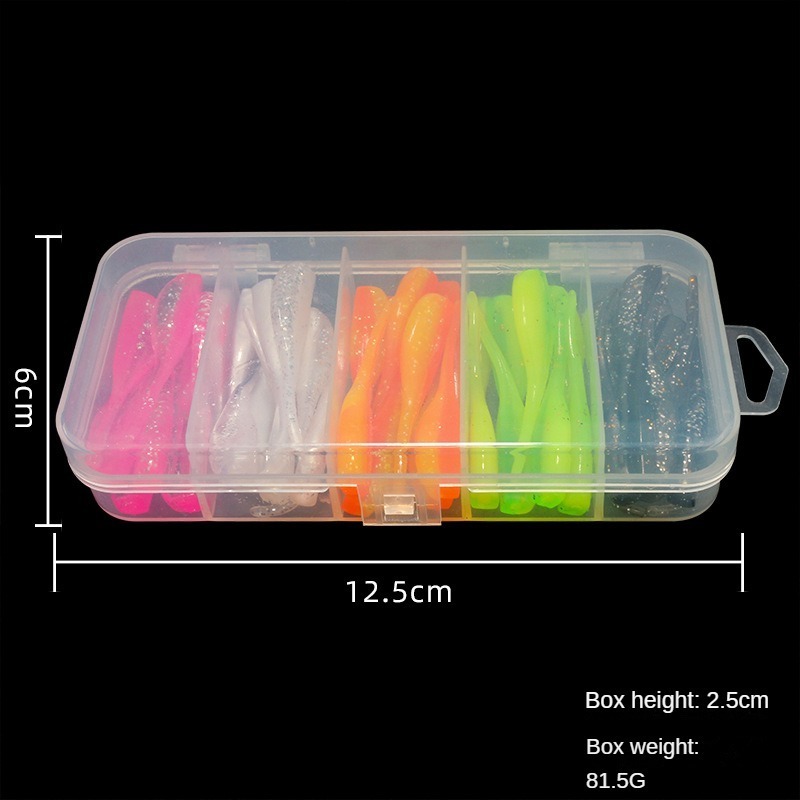 Wholesale 50Pcs/Box Factory Price Fishing Soft Bait Set 5cm 1g Fishing Lures Colorful Worm Swing Fishing Spinner Bait