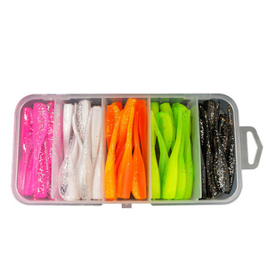 Wholesale 50Pcs/Box Factory Price Fishing Soft Bait Set 5cm 1g Fishing Lures Colorful Worm Swing Fishing Spinner Bait