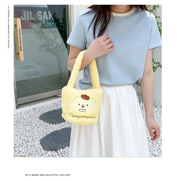 2024 Fashion Plush Lunch Box Shopping Bag Melody Kuromi Kawaii Doll PCrossbody Shoulder Bag Kawaii Kuromi Plush Cartoon Handbag