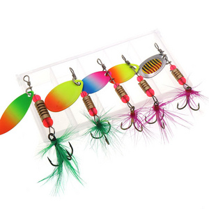 5pcs/Set Fishing Lures Trout Spoon Metal Spinners Baits for Jig Fly Fishing Baits Sea Hard Lures with Feather Swimbait Hooks