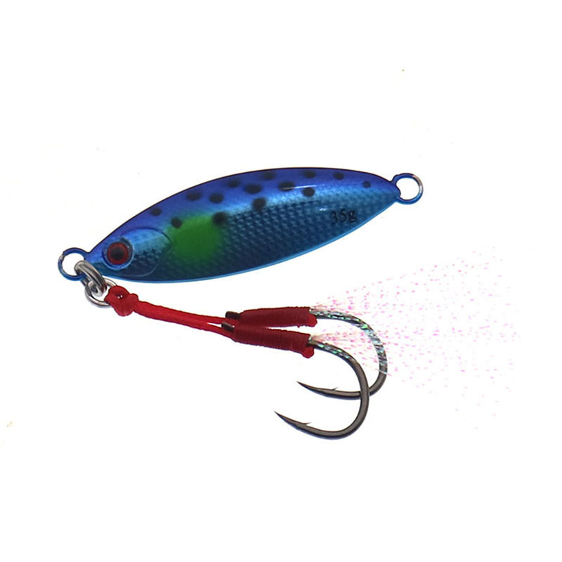 Slow Sinking Fishing Lure 35g Jig Sinking Hard Metal Flat Jigs Luminous Lure With Double Assist Hook