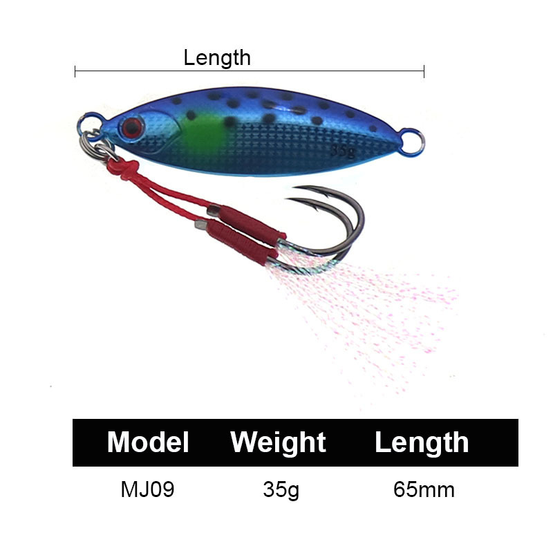 Slow Sinking Fishing Lure 35g Jig Sinking Hard Metal Flat Jigs Luminous Lure With Double Assist Hook