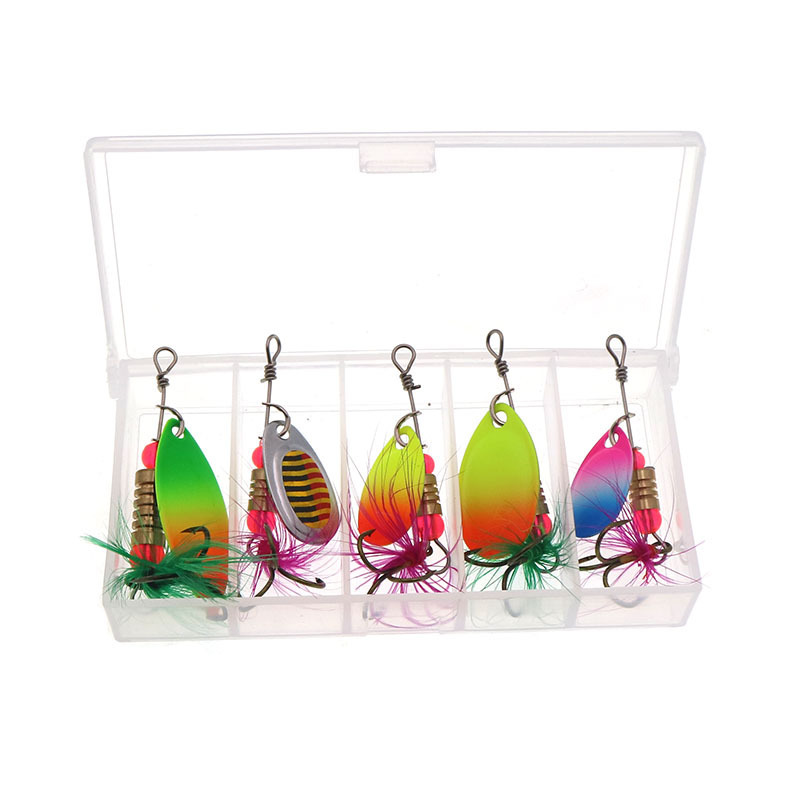 5pcs/Set Fishing Lures Trout Spoon Metal Spinners Baits for Jig Fly Fishing Baits Sea Hard Lures with Feather Swimbait Hooks