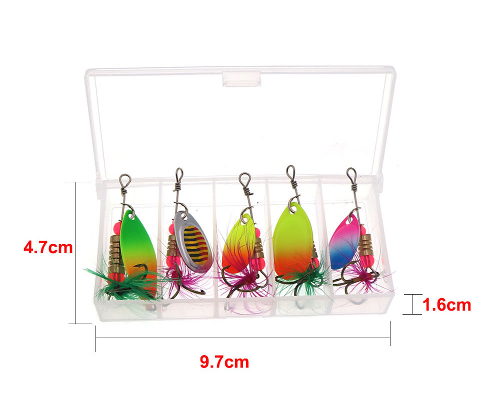 5pcs/Set Fishing Lures Trout Spoon Metal Spinners Baits for Jig Fly Fishing Baits Sea Hard Lures with Feather Swimbait Hooks