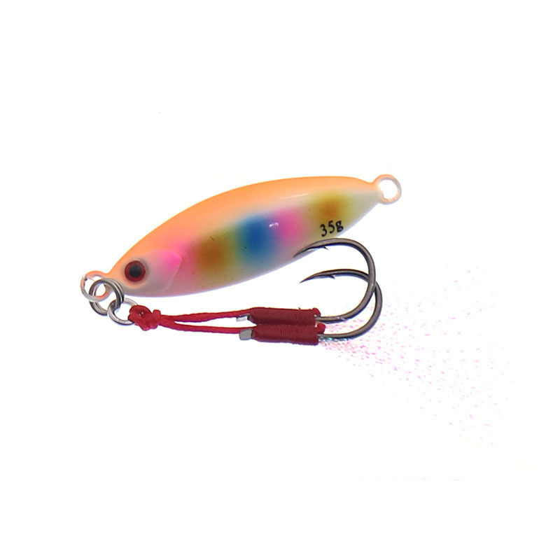 Slow Sinking Fishing Lure 35g Jig Sinking Hard Metal Flat Jigs Luminous Lure With Double Assist Hook