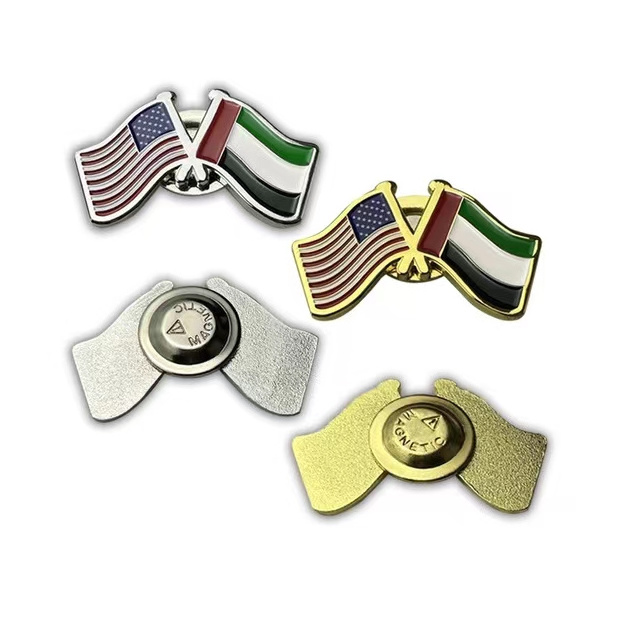 Factory wholesale free custom company logo character name brooch UAE metal badge