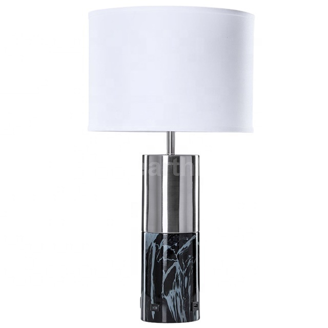 UL CUL Approved Factory Nice Design Black Marble Base Electrical Outlets Hotel Table Lamp With USB Port T20379