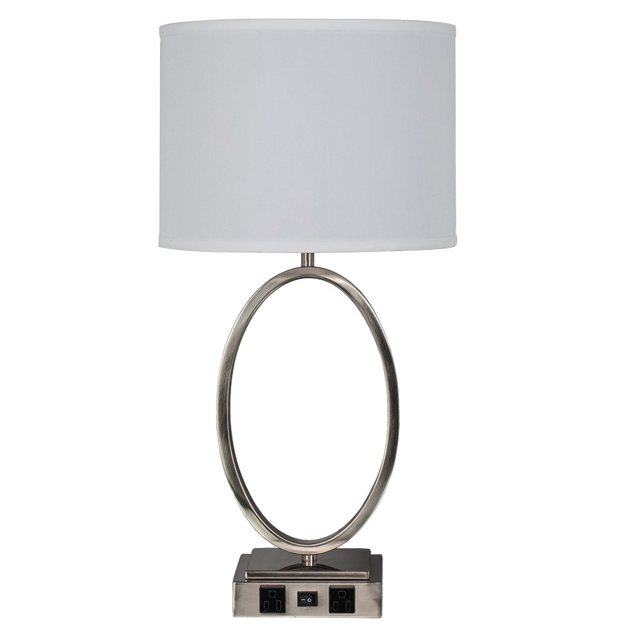 UL CUL Listed Brushed Nickel Bedside Power Outlet Hotel Table Lamps With USB Port T20313