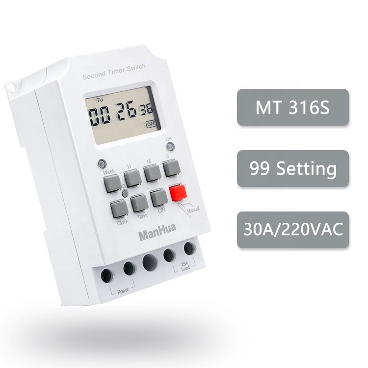 MT316S 30A 220VAC 99 On/Off Din Rail Weekly Countown Timer Electric Programmable Automatic Power Off Household Timer Switch