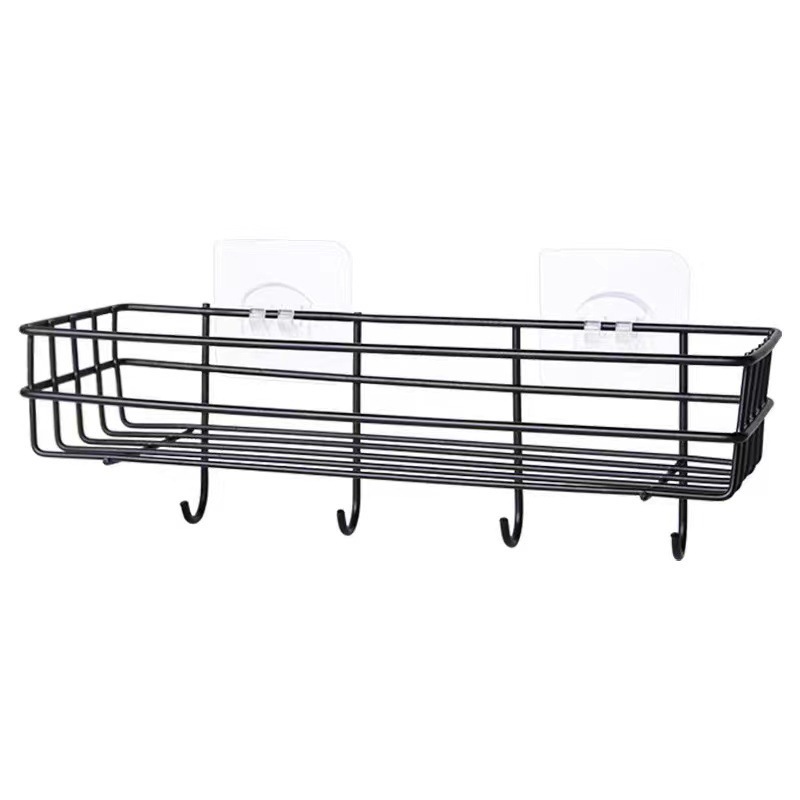 Simple Metal Black Bathroom Shower Caddy Adhesive Wall Mounted Shelf Organizer No Drilling Racks Shower Organizer Basket