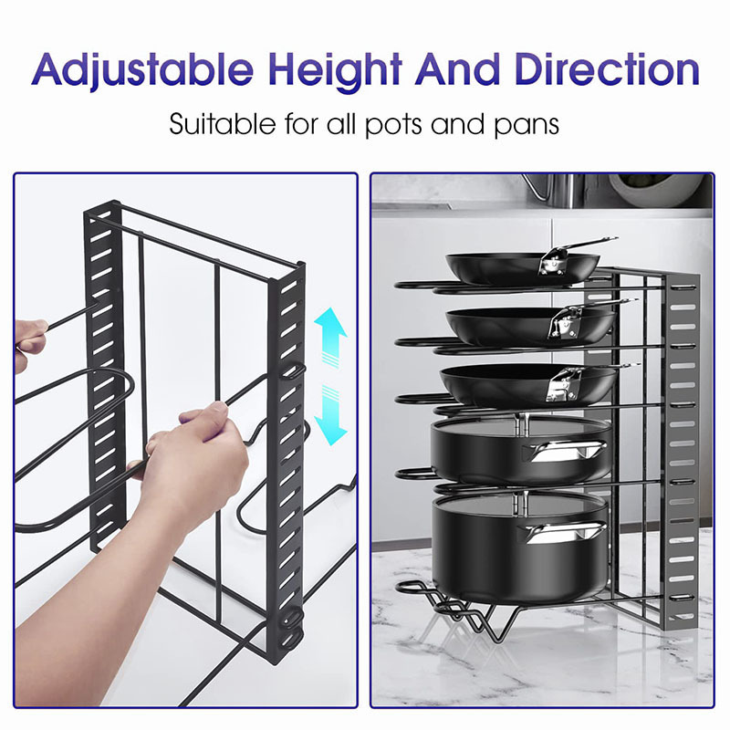 Adjustable Kitchen Pot Holder Pan Organizer Shelf 8-Tier Pot Racks Pots and Pans Organizer For Cabinet