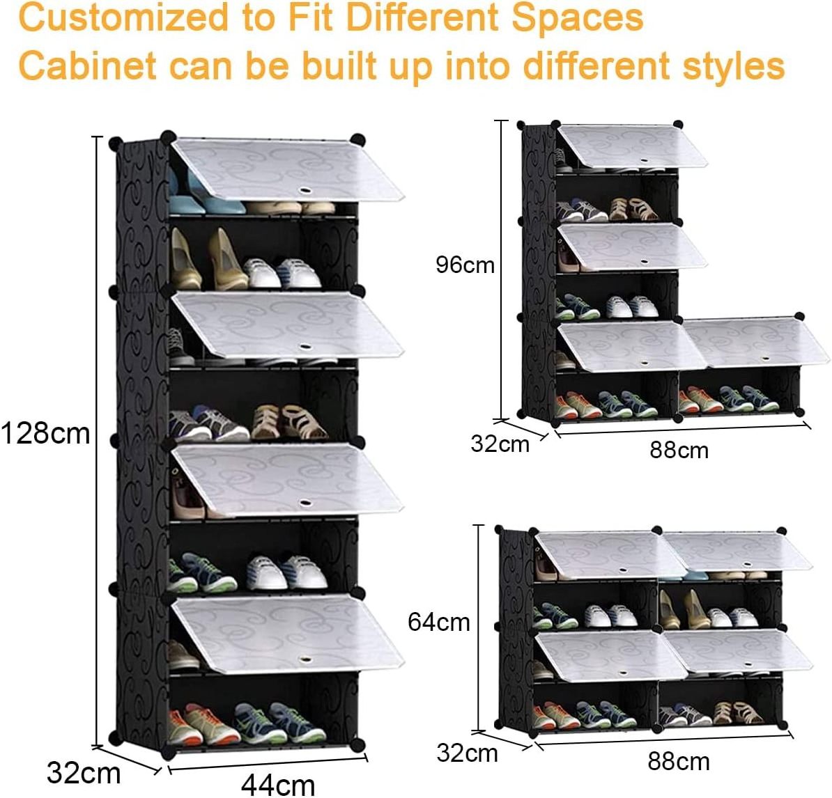 4 Cube DIY Plastic 8 Tiers Shoe Rack with Doors,Expandable Shoes Stand Space Saver Portable Modular Shoe Storage Organizer