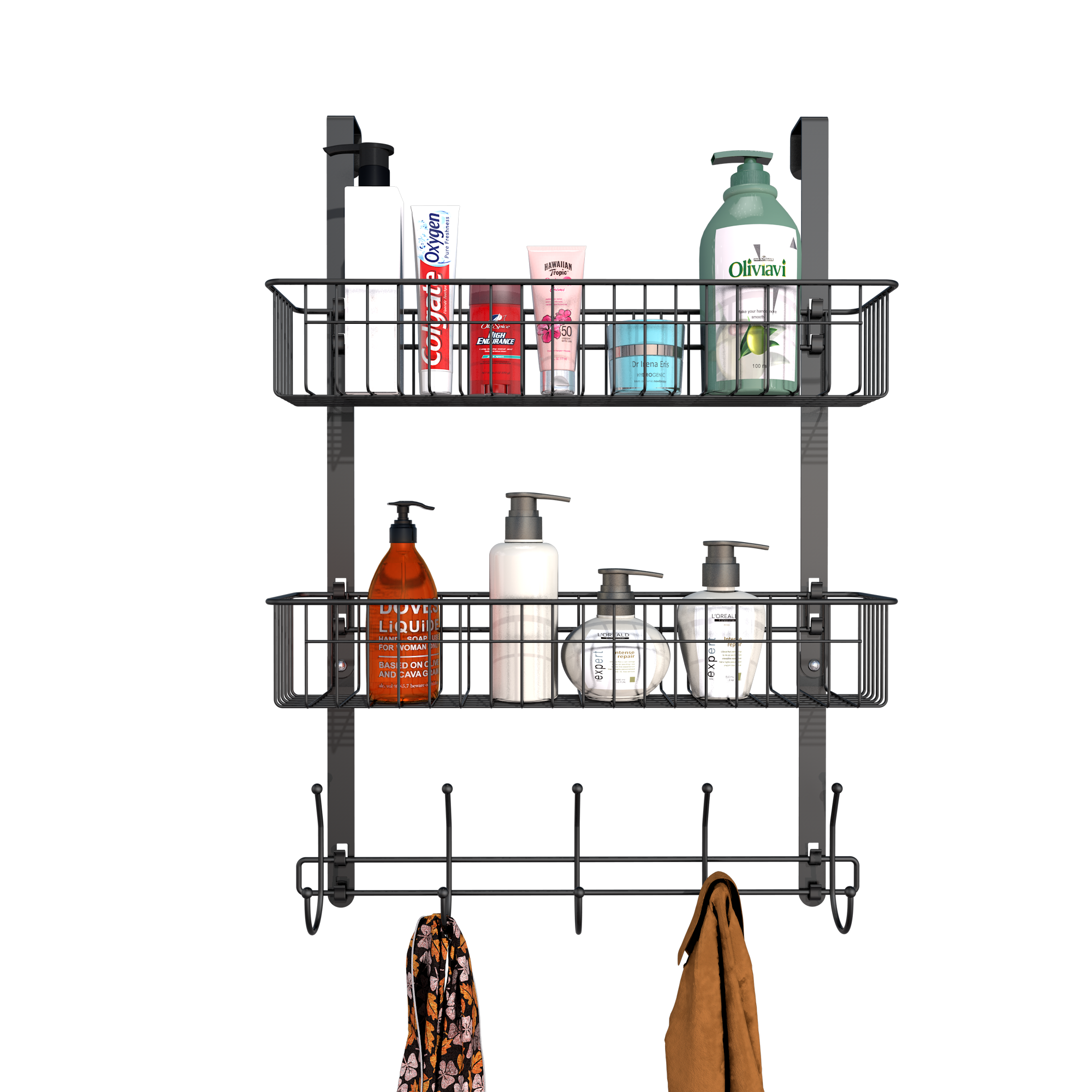 Coat Rack Over The Door Hanger with Mesh Basket Detachable Storage Shelf for Towels Hats H Storage at Home or Office