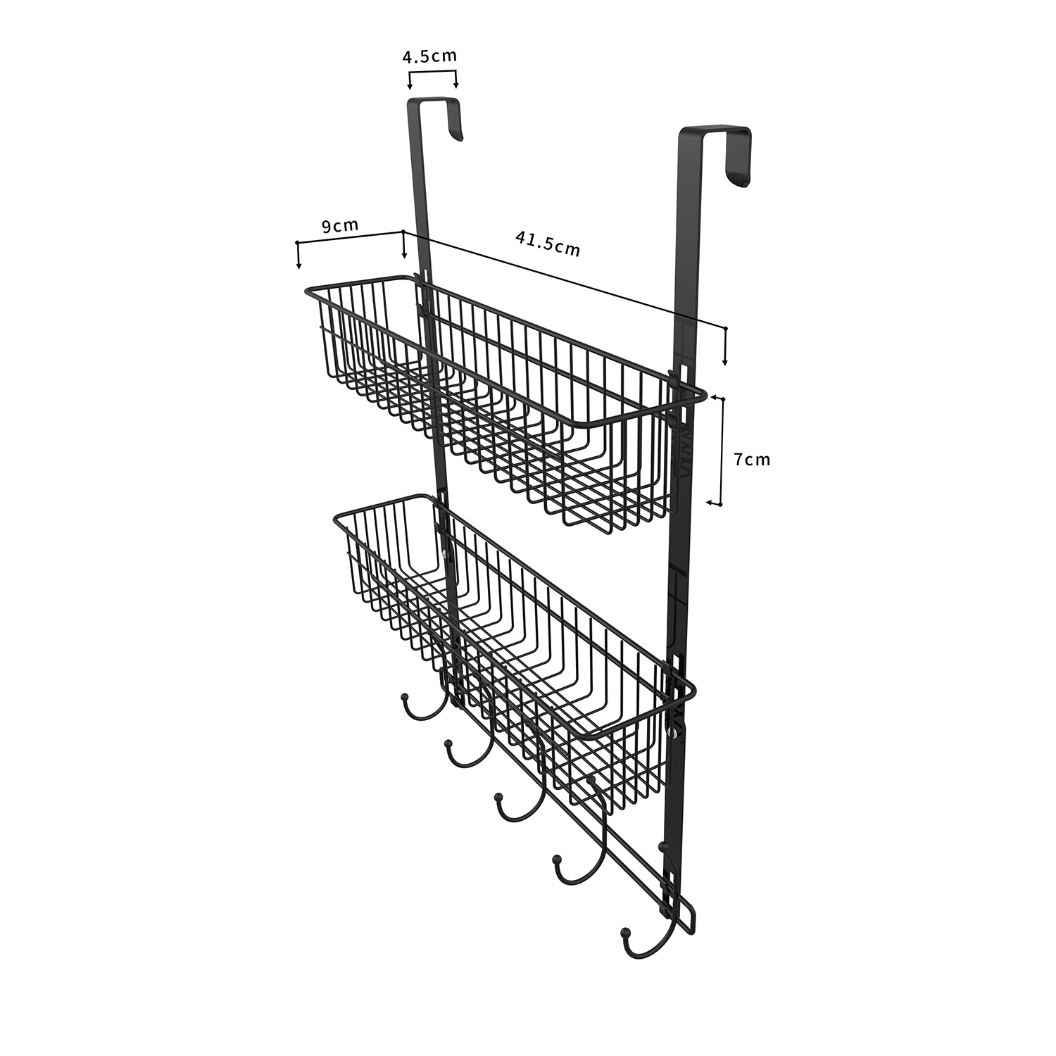 Coat Rack Over The Door Hanger with Mesh Basket Detachable Storage Shelf for Towels Hats H Storage at Home or Office