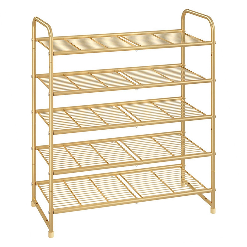 Expandable Adjustable  Wire Grid Gold Shoe Organizer 5-Tier Stackable Shoe Rack