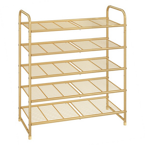 Expandable Adjustable  Wire Grid Gold Shoe Organizer 5-Tier Stackable Shoe Rack