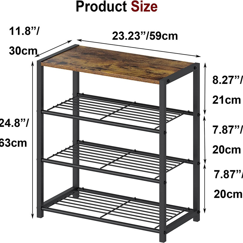 Wholesale Rustic Brown 4-Tier Narrow Small Slim  Skinny Shoe Stand Shoe Rack for Closet