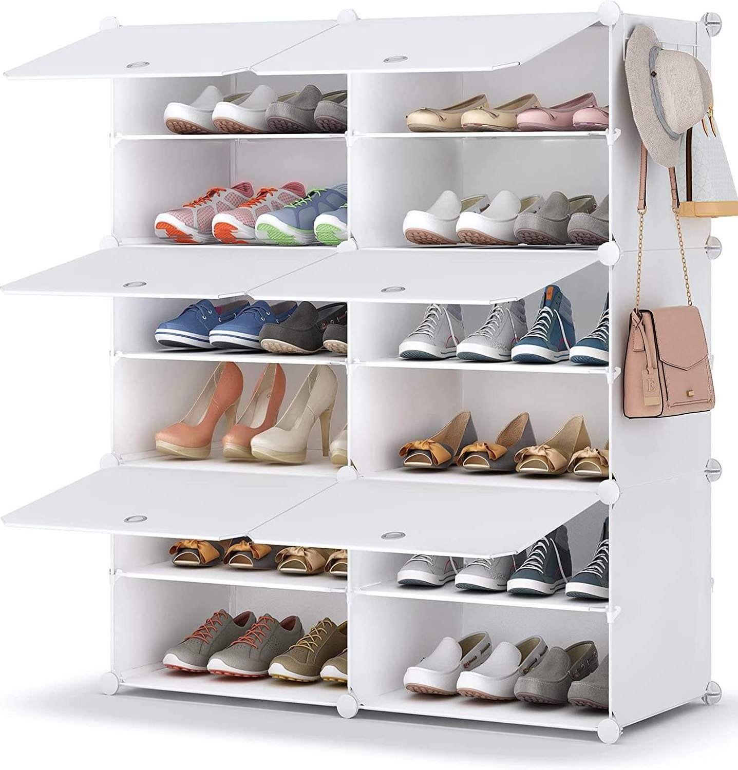 6 Tier 24 Pair Shoe Storage Cabinet Plastic White Shoe Shelves Organizer for Closet Hallway Bedroom Entryway