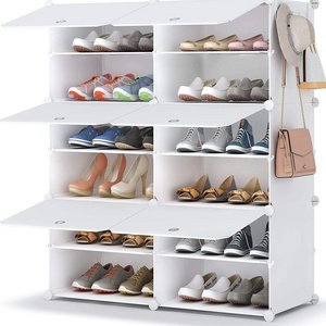 6 Tier 24 Pair Shoe Storage Cabinet Plastic White Shoe Shelves Organizer for Closet Hallway Bedroom Entryway