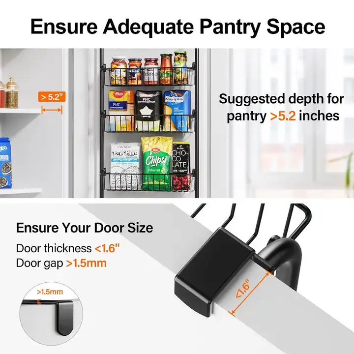 Over the Door Pantry Organizer 6-Tier Heavy Duty Metal Door Storage Adjustable Hanging Kitchen Spice Rack