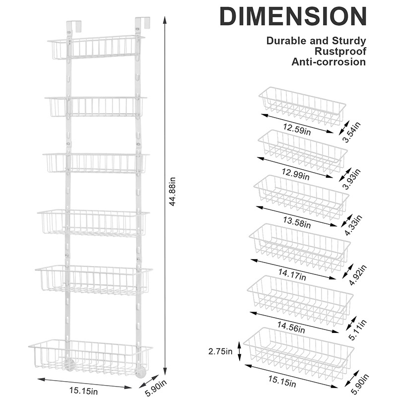 Pantry Organization With Adjustable Baskets Easy Assembly 6-Tier Wall Mounted Over The Door Pantry Organizer Rack