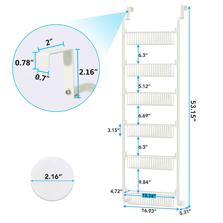 Kitchen Bathroom Door Storage Rack 6-Tier Over the Door Pantry Organizer Durable Metal Hanging Seasoning Spice Rack