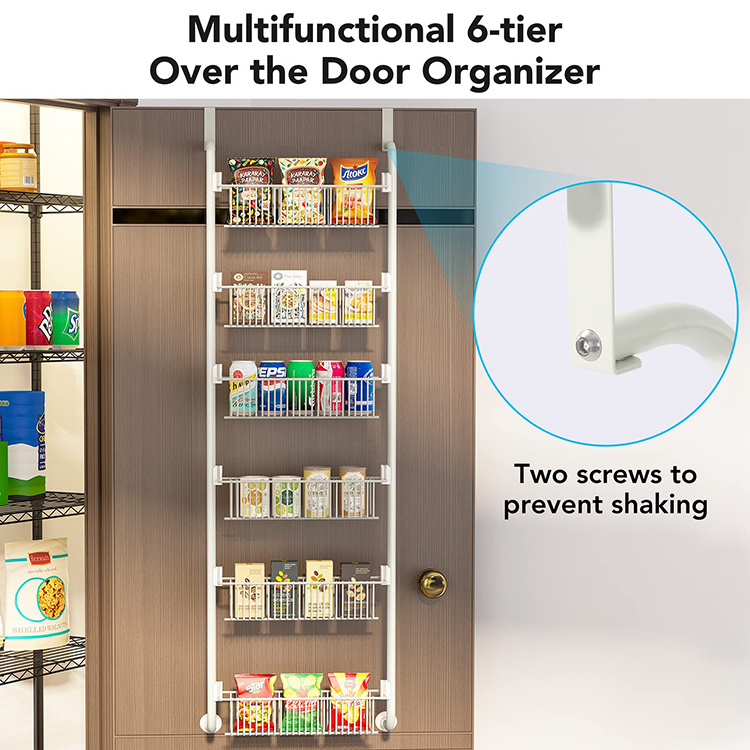 Kitchen Bathroom Door Storage Rack 6-Tier Over the Door Pantry Organizer Durable Metal Hanging Seasoning Spice Rack