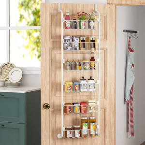 Kitchen Bathroom Door Storage Rack 6-Tier Over the Door Pantry Organizer Durable Metal Hanging Seasoning Spice Rack