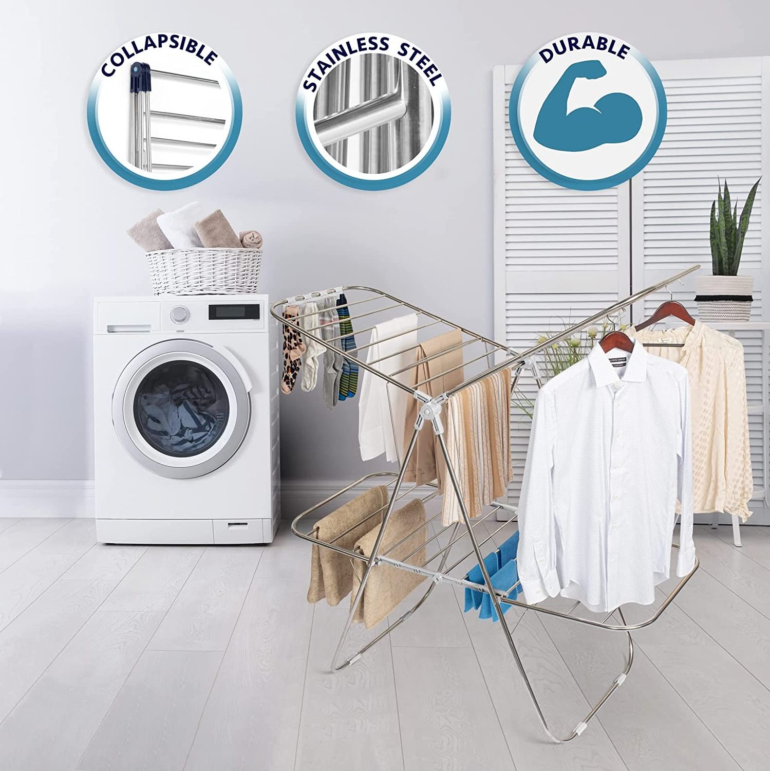 High Quality Foldable 2-Layer Stainless Steel Drying Rack Laundry Premium Folding Clothes Drying Rack