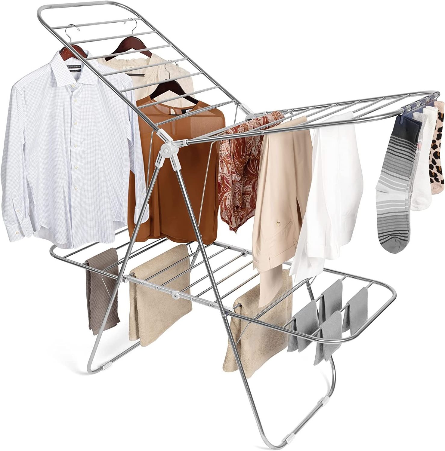 High Quality Foldable 2-Layer Stainless Steel Drying Rack Laundry Premium Folding Clothes Drying Rack