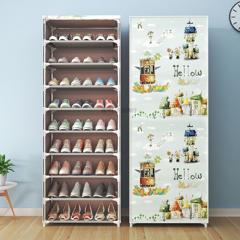 Plastic Shoes Shelves 10 Tiers Dust-proof Shoe Cabinet Nonwoven Dustproof Shoes Organizer Shelf with Cover