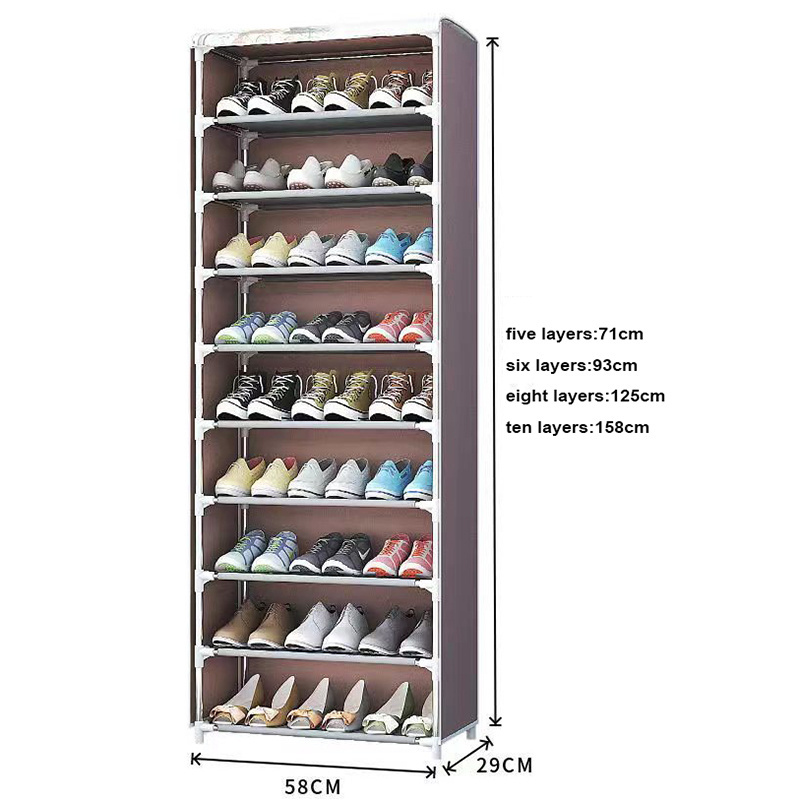 Plastic Shoes Shelves 10 Tiers Dust-proof Shoe Cabinet Nonwoven Dustproof Shoes Organizer Shelf with Cover